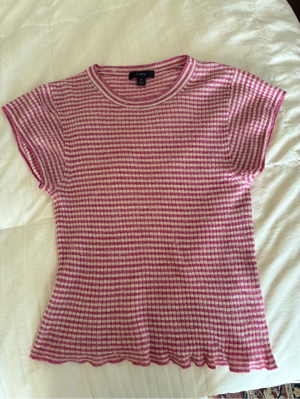 J. Crew Pink & White Striped Short-Sleeve Knit Top - Medium but fits like Small